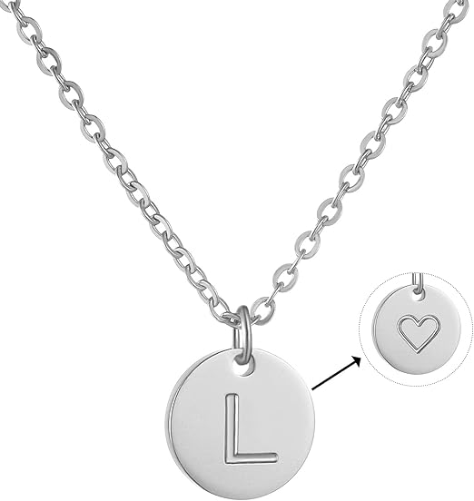 AFSTALR Initial Letter Necklace for Women Round Pendant with Heart Necklace Personalized Birthday Jewellery Gifts Gold/Silver/Rose Gold