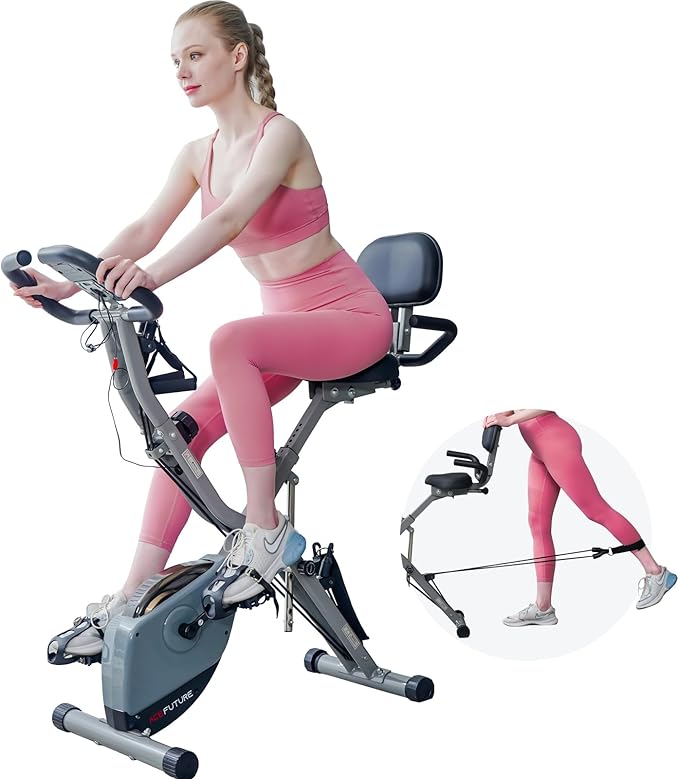 Folding Exercise Bike with 10-Level Adjustable Magnetic Resistance | Upright and Recumbent Foldable Stationary Bike is The Perfect Workout Bike for Home Use for Men, Women