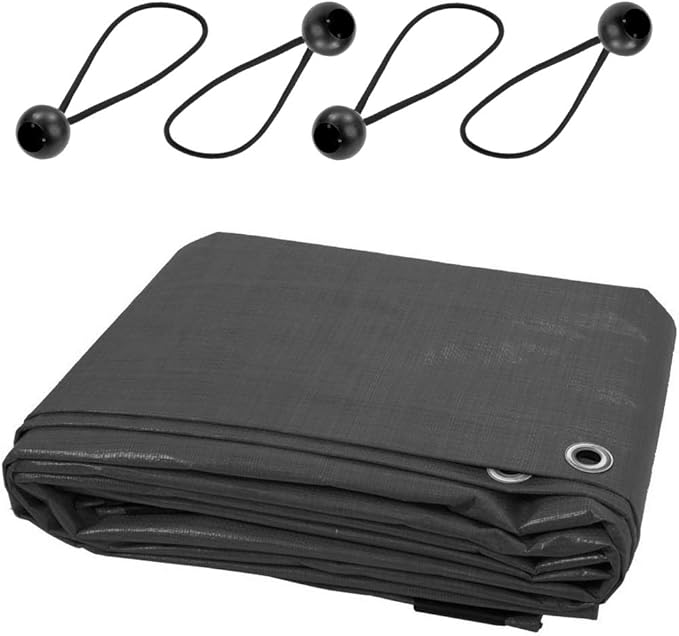 3 x 4 m Heavy-Duty 200 gsm Graphite Grey Tarpaulin Waterproof Furniture Caravan Cover Sheet Multipurpose + 4 Bungee Balls