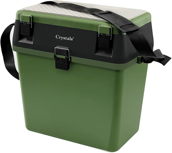 Crystals Fishing Tacke Box Seat - Sea Angling Padded Seat with Bait Lure Box Set - Carp Tackle Kit Accessories Box - Fishing Gear Storage Organiser, Green/Black