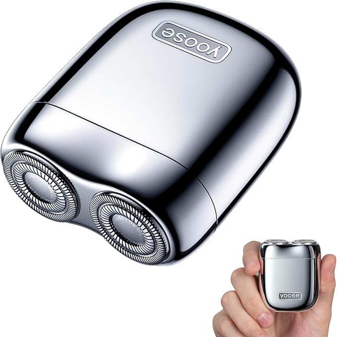 yoose Mini Shaver, Portable Alloy Electric Razor for Men IPX7 Waterproof, Cordless USB-C Rechargeable Electric Razor for Home or Travel with Battery Indicator, Silver