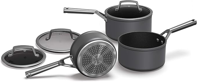 Ninja ZEROSTICK Premium Cookware 3-Piece Saucepan Set with Glass Lids, Long Lasting Non Stick 3 Pan Set, Hard Anodised Aluminium, Induction Compatible, Grey, C33000UK