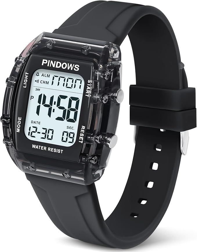 PINIDOUS Women Watch for Women Teenagers Watch Outdoor Sports Digital Watches for Ladies Students Waterproof Watches with Alarm Stopwatch Countdown Dual-Time Hourly Chime Light Function
