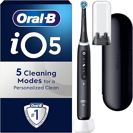 Oral-B iO5 Electric Toothbrushes For Adults, 1 Toothbrush Head & Travel Case, 5 Modes With Teeth Whitening, UK 2 Pin Plug, Black