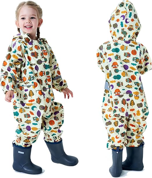 Fewlby Rain Suit Kids Puddle Suit Boys Girls Muddy Suit All in One Waterproof Overalls Toddler Lighweight Raincoat Cartoon Rainwear 1-10 Years S-XXL Size