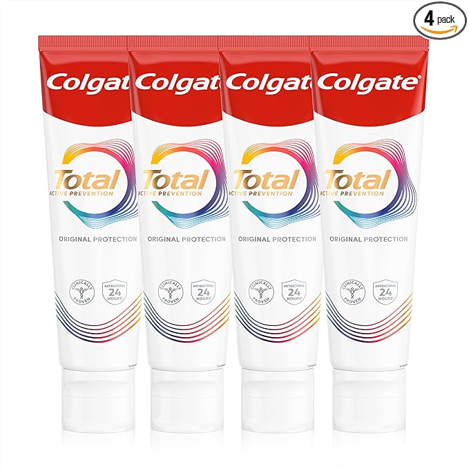 Colgate Total Active Prevention Original Toothpaste 100ml x4 | fights root causes* of many oral health problems³ | 24h antibacterial¹ protection | clinically proven | patented² technology