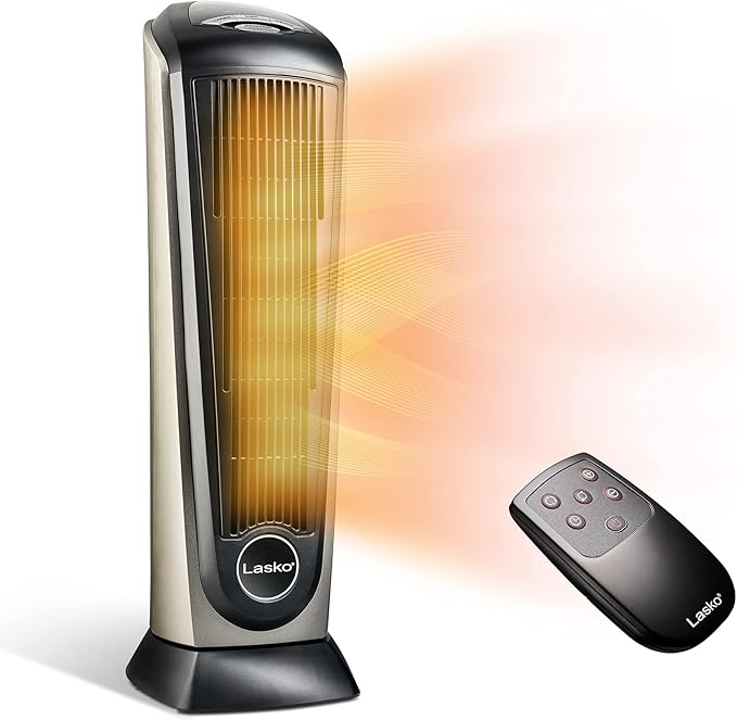Lasko Oscillating Ceramic Tower Space Heater for Home with Adjustable Thermostat, Timer and Remote Control