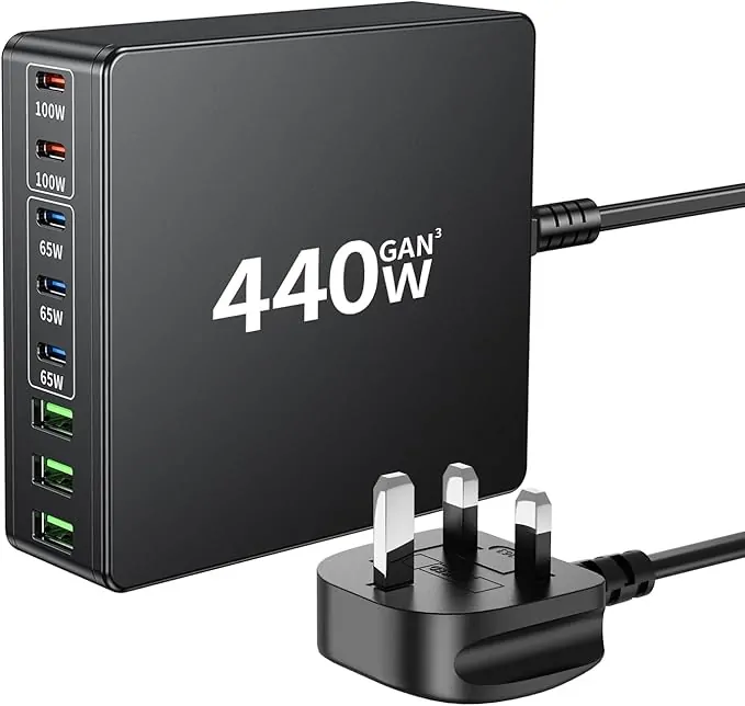 FINIBO 440W USB C Charger Multiport: 8-Port GAN Fast USB Charger Multiport Station - PD USB C Adapter for MacBook, iPad, iPhone Series, Samsung