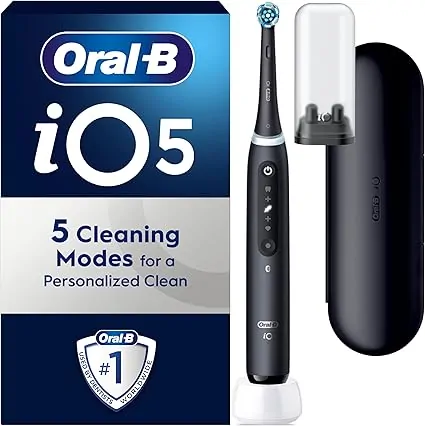 Oral-B iO5 Electric Toothbrushes For Adults, 1 Toothbrush Head & Travel Case, 5 Modes With Teeth Whitening, UK 2 Pin Plug, Black