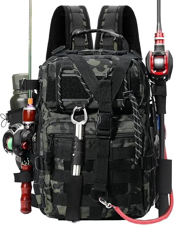 Aceshop Fishing Tackle Backpack Storage Bag, Large Capacity Fishing Backpack Portable Sling Fishing Gear Bag Military Tactical Backpack Multi-Purpose Camouflage Fishing Bag for Fishing Hunting